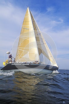 Midshipmen from the U.S. Naval Academy practice sailing skills in Chesapeake Bay, near Annapolis, Maryland