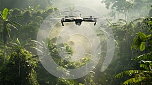 In the midst of a dense jungle a drone hovers above a hidden encampment providing vital surveillance data to military