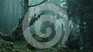 In the midst of the fog ghostly figures could be seen tending to the mosscovered trees and whispering to the creatures photo