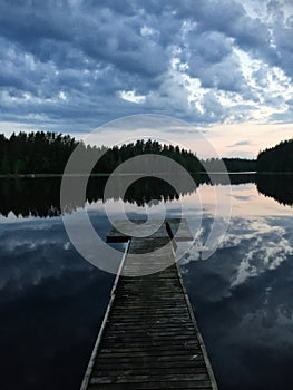 Midsummer lake view by midnight