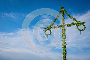 Midsummer maypole, swedish celebration sunny in a park sigtuna photo