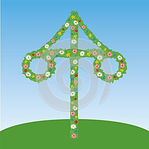 Midsummer in Sweden. Maypole. Vector illustration.