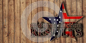 Midterm election voting results, text on wooden background photo