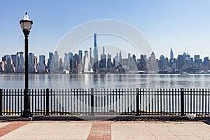Midtown Manhattan Skyline seen from a Riverfront Park in Weehawken New Jersey