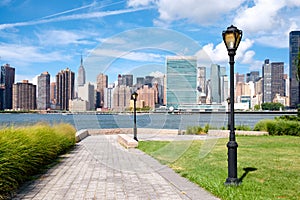 The midtown Manhattan skyline on a summer day