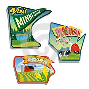 Midwest United States Minnesota Wisconsin Iowa illustrations designs