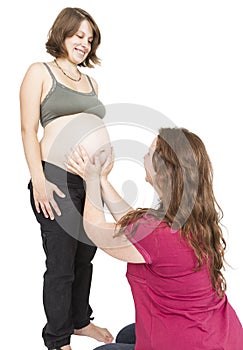 Midwife fingering at human belly