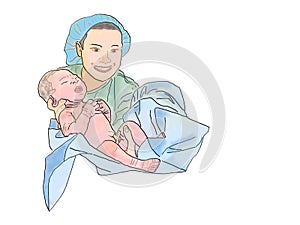 Midwife and newborn