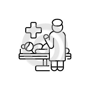 Midwife takes delivery black line icon. Cesarean section. Pictogram for web, mobile app, promo. UI UX design element
