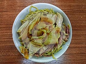 Mie ayam or Indonesia chicken bakmi or chicken noodles