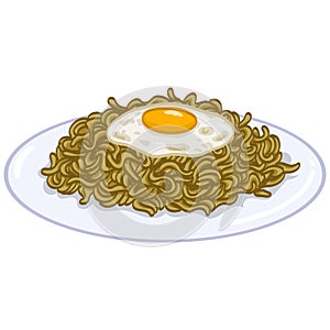 Mie Goreng Fried Noodle Drawing Vector Illustration