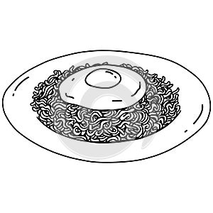 Mie Goreng Fried Noodle Ramen Doodle Drawing Illustration Vector