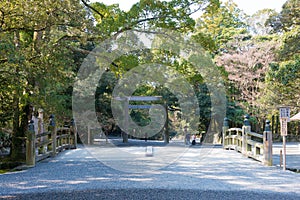 Approach at Ise Grand Shrine Ise Jingu Naiku - inner shrine in Ise, Mie, Japan. The Shrine was a