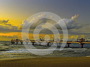 Miedzyzdroje Pier against after-the-sunset sky, Baltic Sea, Poland