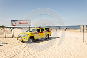 Miedzyzdroje, Poland -05.09.2021 - Wopr car on the beach in Miedzyzdroje