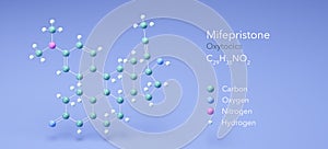 mifepristone molecule, molecular structures, oxytocics, 3d model, Structural Chemical Formula and Atoms with Color Coding