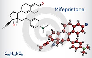 Mifepristone, molecule. It is progestational, glucocorticoid hormone antagonist, emergency contraceptive agent. Structural