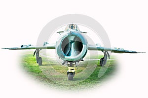 MiG 17 Fighter Jet equipped with afterburning turbojet engine white background