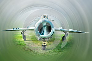 MiG 17 Fighter Jet equipped with afterburning turbojet engine white background