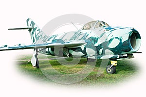 MiG 17 Fighter Jet equipped with afterburning turbojet engine white background