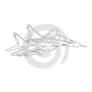 MiG-35 Jet Fighter Coloring Book. Aircraft Outline Illustration.