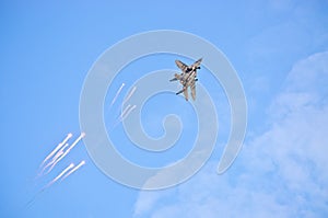 Mig-29 Fulcrum firing flares photo