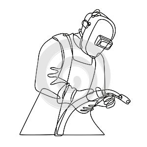 Mig Welder with Visor Holding Welding Torch Continuous Line Drawing photo