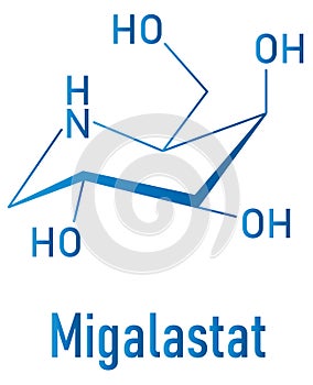 Migalastat Fabry disease drug molecule. Skeletal formula.