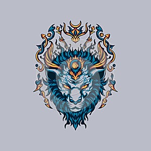 Mighty Blue Lion with ornament