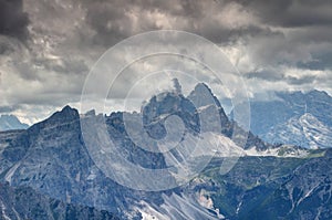 Mighty Drei Zinnen Tre Cime peaks in Dolomiti di Sesto Italy