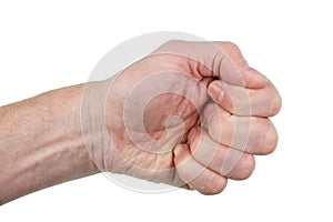 Mighty male fist ready to strike at enemies isolated