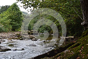 The mighty Miera River that empties into The Cantabrico at its Lierganes Pass. August 24, 2013. Lierganes, Cantabria. Vacation