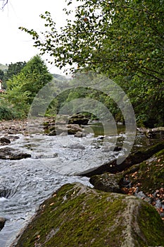 The mighty Miera River that empties into The Cantabrico at its Lierganes Pass. August 24, 2013. Lierganes, Cantabria. Vacation