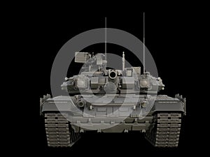Mighty powerful military tank - gray camo color - front view
