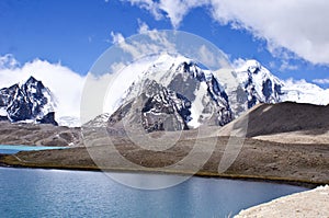 The mighty snow capped Himalayas at Gurudongmar Lake Sikkim