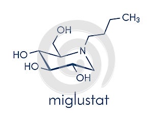 Miglustat Gaucher disease drug molecule. Skeletal formula. photo