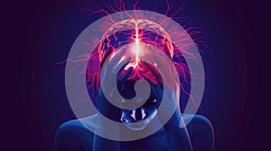 Migraine headache which is causing severe suffering in the brain, felt as a throbbing pain to the head or optical flashes in the photo
