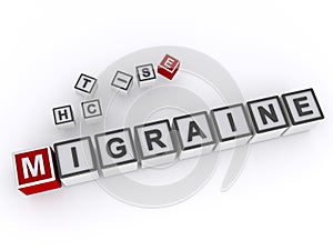 migraine word block on white