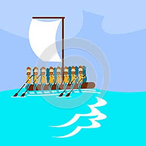 Migrant Crisis People Group Emigrant Hand Made Boat Sail In Sea Emigration Concept