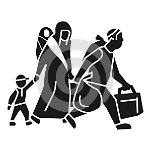 Migrant family leave home icon, simple style