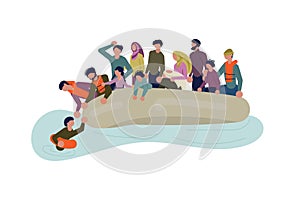 Migrant people in boat photo