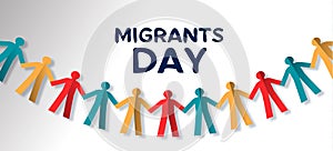 Migrants Day card of diverse people paper garland