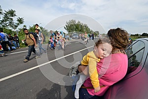 Migrants from Middle East waiting at hungarian border