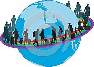 Migrantson on a rainbow around the earth