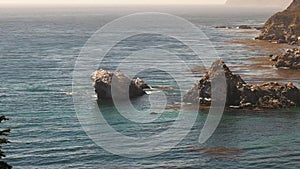 Migrating humpback whales surface on the california coast in big sur