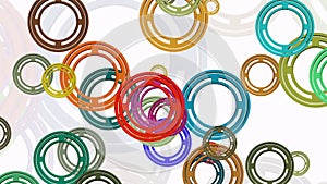 Migrating rings in various colors on white