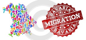 Migration Collage of Mosaic Map of Bavaria State and Textured Seal Stamp