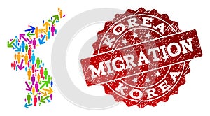 Migration Collage of Mosaic Map of Korea and Distress Seal Stamp