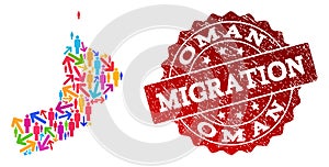 Migration Collage of Mosaic Map of Oman and Grunge Seal