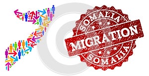 Migration Collage of Mosaic Map of Somalia and Grunge Stamp